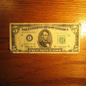 1950D 5 DOLLAR FEDERAL RESERVE NOTE PRINTED IN KANSAS CITY